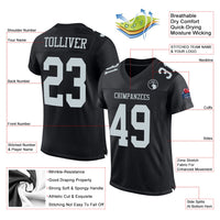 Custom Football Jersey, Black Silver Sportswear Jersey Shirt, Athletic Mesh Moisture Wicking Jersey, Casual Gift for Men
