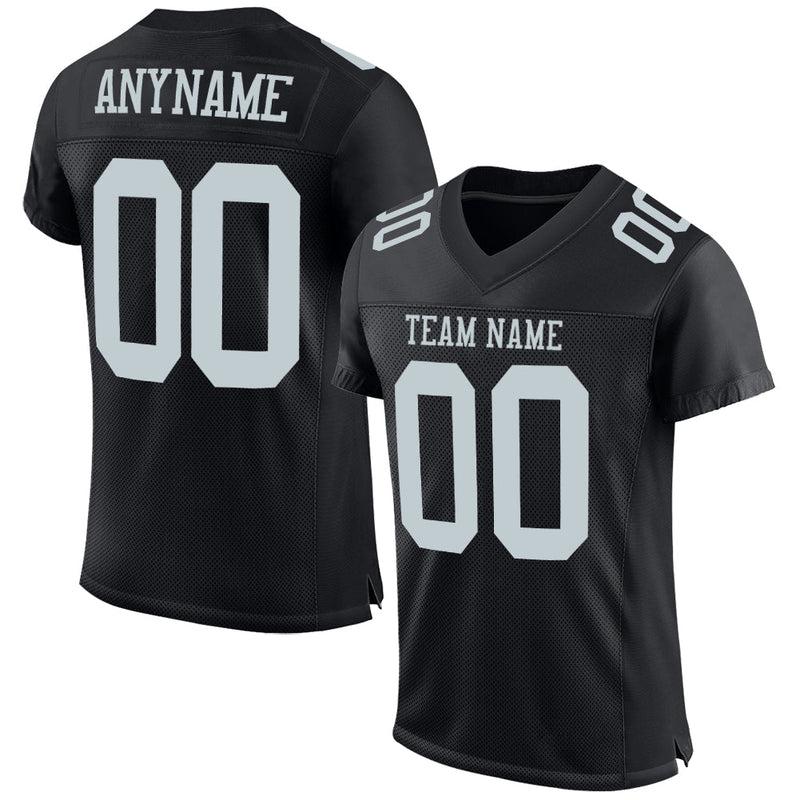 Custom Football Jersey, Black Silver Sportswear Jersey Shirt, Athletic Mesh Moisture Wicking Jersey, Casual Gift for Men