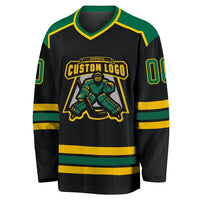 Custom Hockey Jersey, Black Kelly Green Sportswear Jersey Shirt, Athletic Long Sleeve V Neck Jersey, Casual Gift for Men, Style Black1148