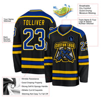 Custom Hockey Jersey, Black Royal Gold Sportswear Jersey Shirt, Athletic Long Sleeve V Neck Jersey, Casual Gift for Men
