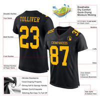 Custom Football Jersey, Black Gold Sportswear Jersey Shirt, Athletic Mesh Moisture Wicking Jersey, Casual Gift for Men, Style Black1168