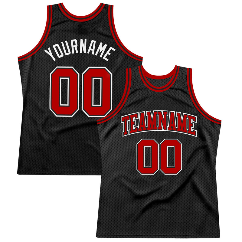 Custom Basketball Jersey, Black Red White Sportswear Jersey Shirt, Athletic Mesh Moisture Wicking Jersey, Casual Gift for Men, Style Black1280