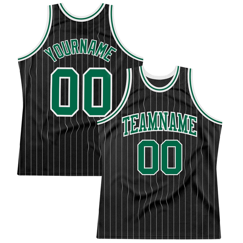Custom Basketball Jersey, Black White Kelly Pinstripe Sportswear Jersey Shirt, Athletic Mesh Moisture Wicking Jersey, Casual Gift for Men