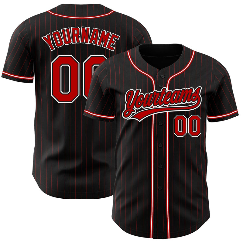 Custom Baseball Jersey, Black Red Sportswear Jersey Shirt, Athletic Button Down Moisture Wicking Jersey, Casual Gift for Men, Style Black1357
