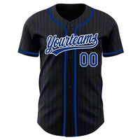 Custom Baseball Jersey, Black Royal White Pinstripe Sportswear Jersey Shirt, Athletic Button Down Moisture Wicking Jersey, Casual Gift for Men