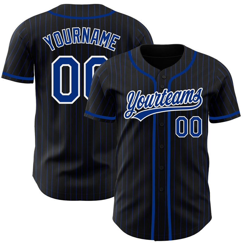Custom Baseball Jersey, Black Royal White Pinstripe Sportswear Jersey Shirt, Athletic Button Down Moisture Wicking Jersey, Casual Gift for Men