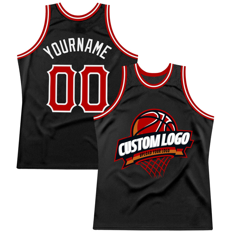Custom Basketball Jersey, Black Red White Sportswear Jersey Shirt, Athletic Mesh Moisture Wicking Jersey, Casual Gift for Men, Style Black1556