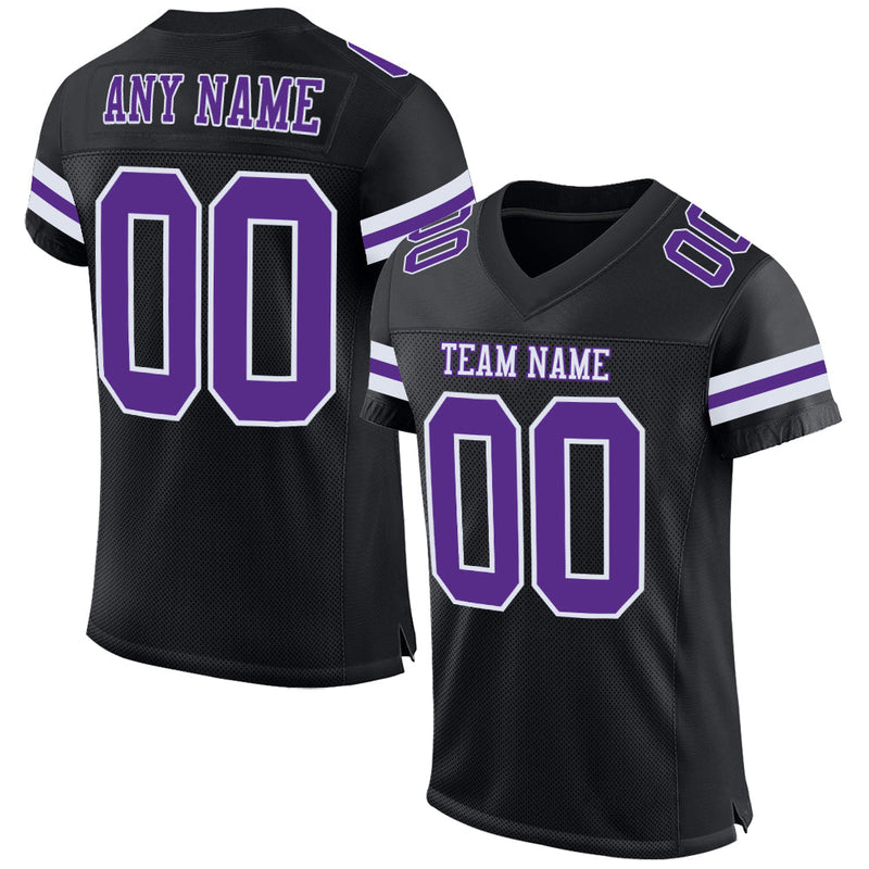 Custom Football Jersey, Black Purple White Sportswear Jersey Shirt, Athletic Mesh Moisture Wicking Jersey, Casual Gift for Men
