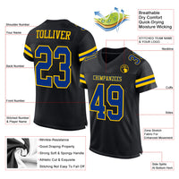 Custom Football Jersey, Black Royal Yellow Sportswear Jersey Shirt, Athletic Mesh Moisture Wicking Jersey, Casual Gift for Men