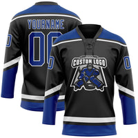 Custom Hockey Jersey, Black Royal White Sportswear Jersey Shirt, Athletic Long Sleeve V Neck Jersey, Casual Gift for Men, Style Black1619