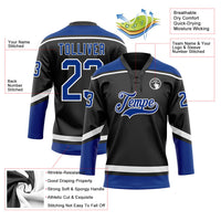 Custom Hockey Jersey, Black Royal White Sportswear Jersey Shirt, Athletic Long Sleeve V Neck Jersey, Casual Gift for Men, Style Black1619