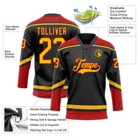 Custom Hockey Jersey, Black Gold Red Sportswear Jersey Shirt, Athletic Long Sleeve V Neck Jersey, Casual Gift for Men, Style Black1641