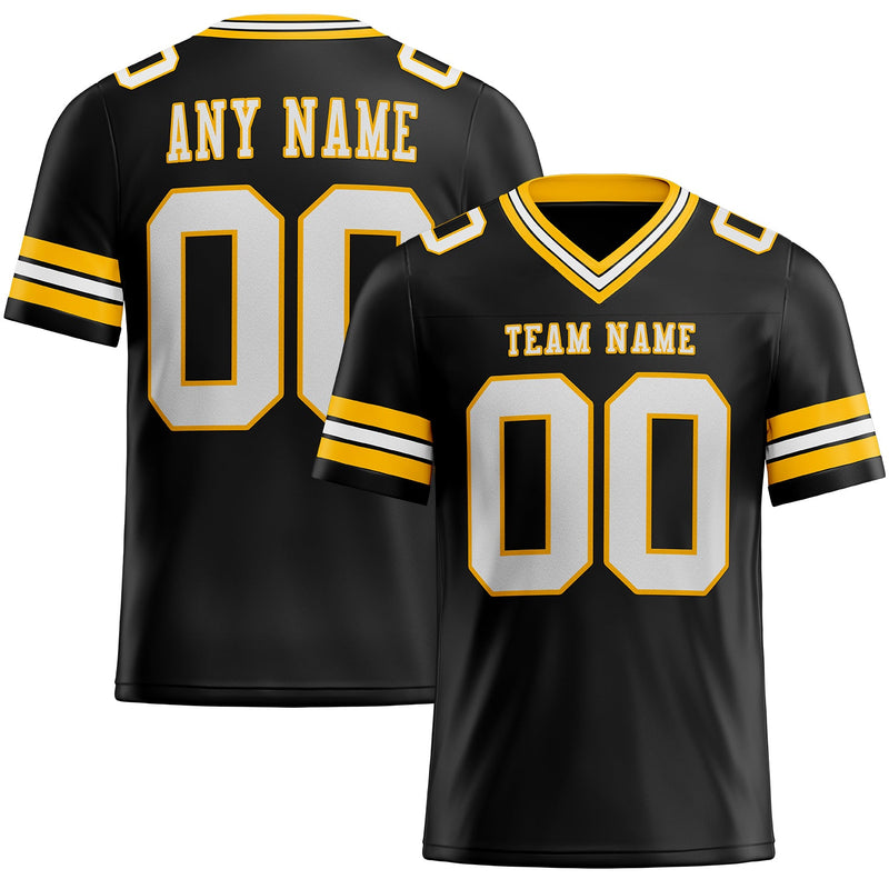 Custom Football Jersey, Black White Gold Sportswear Jersey Shirt, Athletic Moisture Wicking Breathable Jersey, Casual Gift for Men