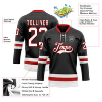 Custom Hockey Jersey, Black White Red Sportswear Jersey Shirt, Athletic Long Sleeve V Neck Jersey, Casual Gift for Men, Style Black2297