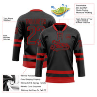 Custom Hockey Jersey, Black Red Sportswear Jersey Shirt, Athletic Long Sleeve V Neck Jersey, Casual Gift for Men, Style Black2298