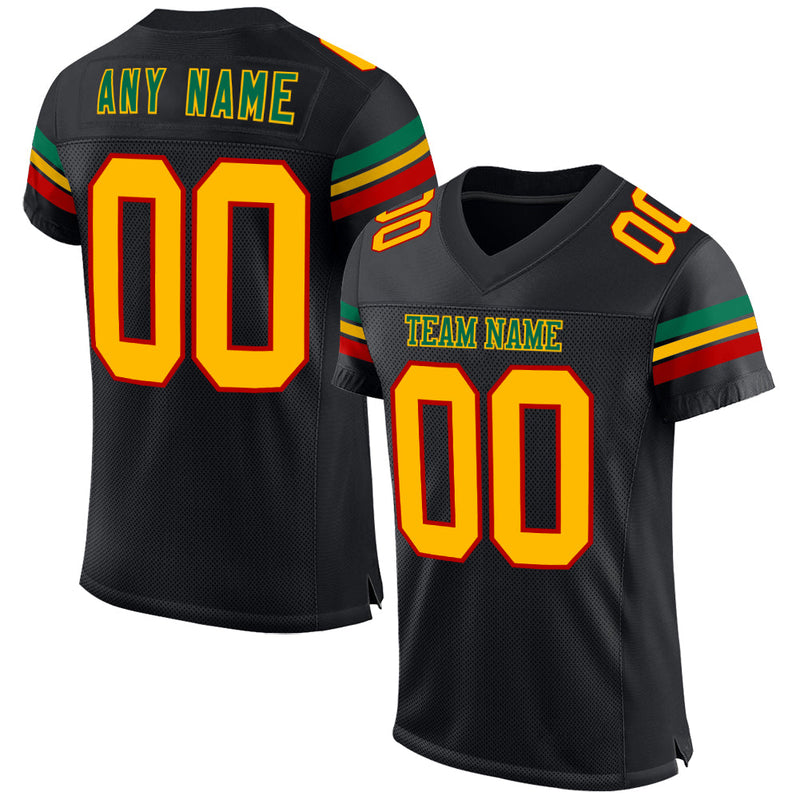 Custom Football Jersey, Black Gold Red Sportswear Jersey Shirt, Athletic Mesh Moisture Wicking Jersey, Casual Gift for Men, Style Black2512