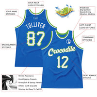 Custom Basketball Jersey, Blue White Neon Green Authentic Sportswear Jersey Shirt, Athletic Mesh Moisture Wicking Jersey, Casual Gift for Men