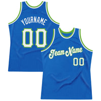 Custom Basketball Jersey, Blue White Neon Green Authentic Sportswear Jersey Shirt, Athletic Mesh Moisture Wicking Jersey, Casual Gift for Men