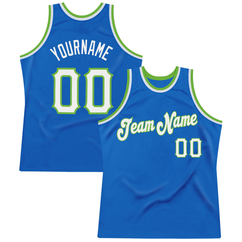 Custom Basketball Jersey, Blue White Neon Green Authentic Sportswear Jersey Shirt, Athletic Mesh Moisture Wicking Jersey, Casual Gift for Men