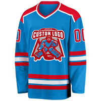 Custom Hockey Jersey, Blue Red White Sportswear Jersey Shirt, Athletic Moisture Wicking Jersey, Casual Gift for Men