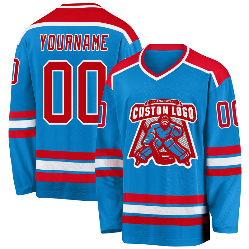 Custom Hockey Jersey, Blue Red White Sportswear Jersey Shirt, Athletic Moisture Wicking Jersey, Casual Gift for Men