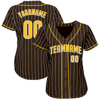 Custom Baseball Jersey, Brown White Gold Pinstripe Sportswear Jersey Shirt, Athletic Button Down Moisture Wicking Jersey, Casual Gift for Men