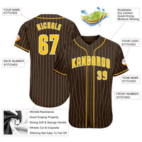 Custom Baseball Jersey, Brown White Gold Pinstripe Sportswear Jersey Shirt, Athletic Button Down Moisture Wicking Jersey, Casual Gift for Men