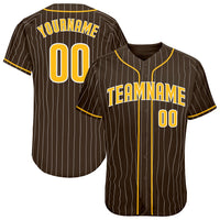 Custom Baseball Jersey, Brown White Gold Pinstripe Sportswear Jersey Shirt, Athletic Button Down Moisture Wicking Jersey, Casual Gift for Men