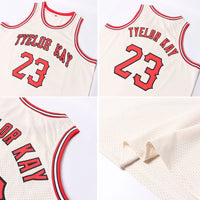 Custom Basketball Jersey, Cream Red Black Authentic Sportswear Jersey Shirt, Athletic Mesh Moisture Wicking Jersey, Casual Gift for Men