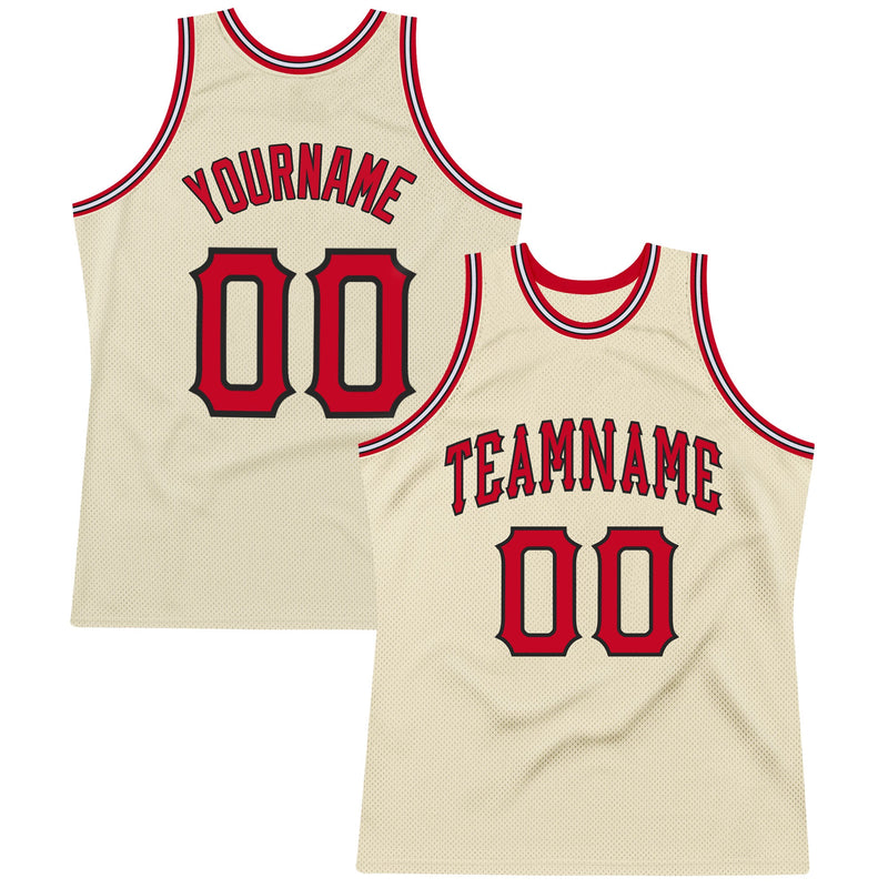 Custom Basketball Jersey, Cream Red Black Authentic Sportswear Jersey Shirt, Athletic Mesh Moisture Wicking Jersey, Casual Gift for Men