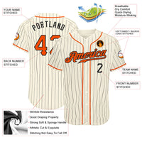 Custom Baseball Jersey, Cream Black Orange Pinstripe Sportswear Jersey Shirt, Athletic Button Down Moisture Wicking Jersey, Casual Gift for Men