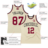 Custom Basketball Jersey, Cream Maroon Black Throwback Sportswear Jersey Shirt, Athletic Mesh Moisture Wicking Jersey, Casual Gift for Men