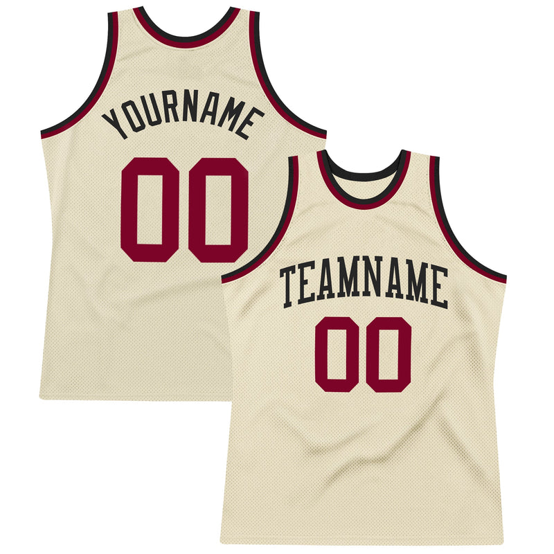 Custom Basketball Jersey, Cream Maroon Black Throwback Sportswear Jersey Shirt, Athletic Mesh Moisture Wicking Jersey, Casual Gift for Men