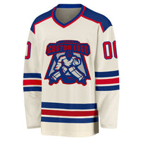 Custom Hockey Jersey, Cream Red Royal Sportswear Jersey Shirt, Athletic Long Sleeve V Neck Jersey, Casual Gift for Men, Style Cream0294