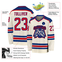 Custom Hockey Jersey, Cream Red Royal Sportswear Jersey Shirt, Athletic Long Sleeve V Neck Jersey, Casual Gift for Men, Style Cream0294
