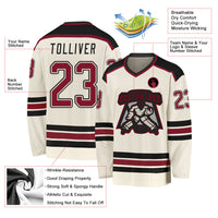 Custom Hockey Jersey, Cream Crimson Black Sportswear Jersey Shirt, Athletic Long Sleeve V Neck Jersey, Casual Gift for Men
