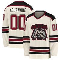 Custom Hockey Jersey, Cream Crimson Black Sportswear Jersey Shirt, Athletic Long Sleeve V Neck Jersey, Casual Gift for Men