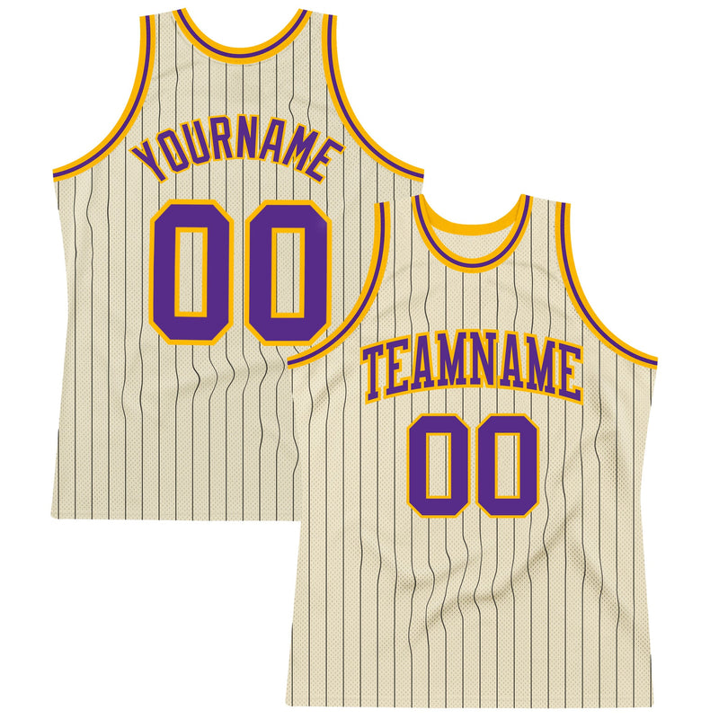 Custom Basketball Jersey, Cream Black Purple Pinstripe Sportswear Jersey Shirt, Athletic Mesh Moisture Wicking Jersey, Casual Gift for Men