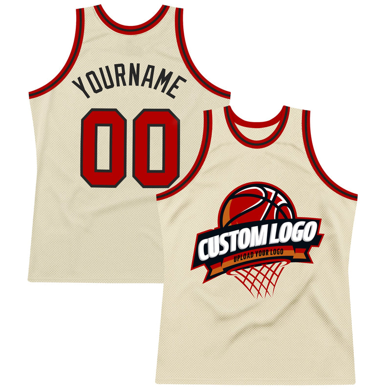 Custom Basketball Jersey, Cream Red Black Sportswear Jersey Shirt, Athletic Mesh Moisture Wicking Jersey, Casual Gift for Men, Style Cream0513