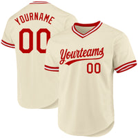 Custom Baseball Jersey, Cream Red White Throwback Sportswear Jersey Shirt, Athletic V Neck Moisture Wicking Jersey, Casual Gift for Men