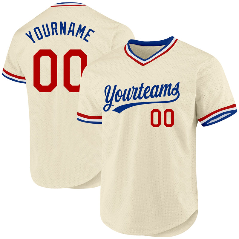 Custom Baseball Jersey, Cream Red Royal Sportswear Jersey Shirt, Athletic V Neck Moisture Wicking Jersey, Casual Gift for Men, Style Cream0637