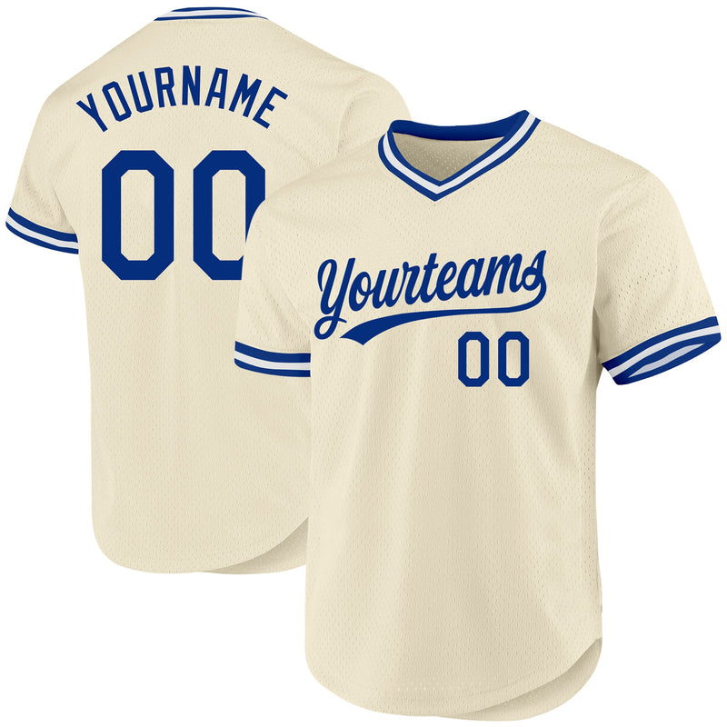 Custom Baseball Jersey, Cream Royal White Throwback Sportswear Jersey Shirt, Athletic V Neck Moisture Wicking Jersey, Casual Gift for Men