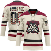 Vintage Hockey Jersey, Cream Black Maroon Sportswear Jersey Shirt, Athletic Long Sleeve V Neck Jersey, Casual Gift for Men