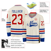 Custom Hockey Jersey, Cream Red Royal Sportswear Jersey Shirt, Athletic Long Sleeve V Neck Jersey, Casual Gift for Men, Style Cream0946