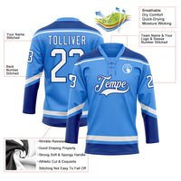 Custom Hockey Jersey, Blue White Royal Sportswear Jersey Shirt, Athletic Long Sleeve V Neck Jersey, Casual Gift for Men, Style ElectricBlue0056
