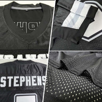 Custom Football Jersey, Black White Silver Sportswear Jersey Shirt, Athletic Mesh Moisture Wicking Jersey, Casual Gift for Men, Style Black0526