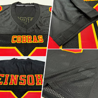 Custom Football Jersey, Black Red Gold Sportswear Jersey Shirt, Athletic Mesh Moisture Wicking Jersey, Casual Gift for Men