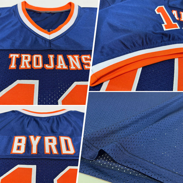 Custom Navy Orange-White Mesh Authentic Throwback Football Jersey