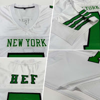 Custom Football Jersey, White Green Black Sportswear Jersey Shirt, Athletic Mesh Moisture Wicking Jersey, Casual Gift for Men, Style White0052