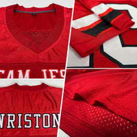 Custom Football Jersey, Red White Black Sportswear Jersey Shirt, Athletic Mesh Moisture Wicking Jersey, Casual Gift for Men